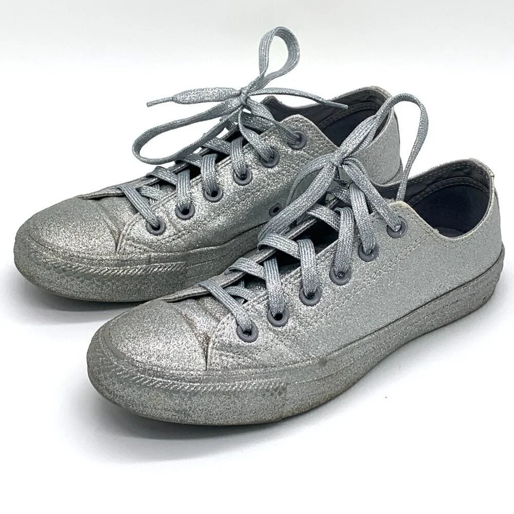 Converse All-Star Chuck Taylor Silver Glitter Low Top Sneakers - Picture 5 of 12